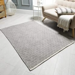 Dunelm Grey Diamond Geometric Weave Rug -Decorative Discount Store 1000117205 alt03