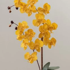 Dunelm Artificial Orchid Ochre In Grey Pot 56cm -Decorative Discount Store 1000149285 alt02