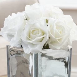 Dunelm Artificial Roses White In Silver Pot 23cm -Decorative Discount Store 1000154855 alt01
