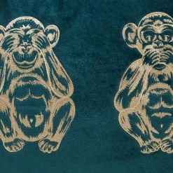 Dunelm Three Monkeys Teal Velvet Cushion -Decorative Discount Store 1000157718 alt01