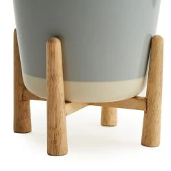 Dunelm Grey Ceramic Planter And Wood Stand -Decorative Discount Store 1000158223 alt01