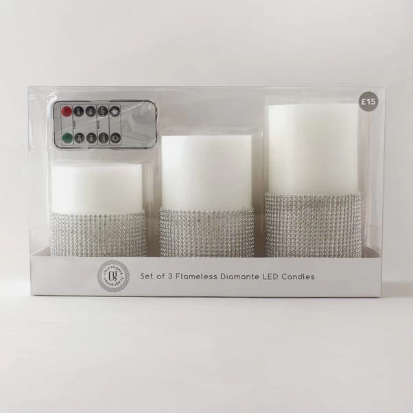Dunelm Set Of 3 Diamante LED Candles 3 Dunelm Set Of 3 Diamante LED Candles - Image 3