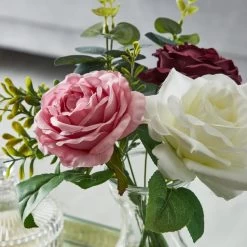 Dunelm Artificial Roses Multi In Glass Vase -Decorative Discount Store 1000167562 alt01