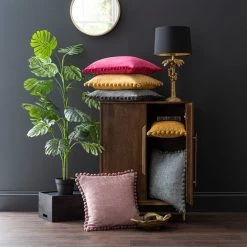 Dunelm Chenille Square PomPom Cushion 9 Dunelm Chenille Square PomPom Cushion -Decorative Discount Store 1000181237 alt02