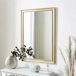 Dunelm Beaded Edge Wall Mirror, Gold 101x71cm