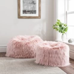 Dunelm Skylar Mongolian Faux Fur Small Lounger - Blush -Decorative Discount Store 30600548 alt03