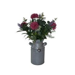 Dunelm Artificial Dahlia Red In Metal Churn 38cm
