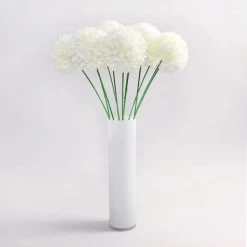 Dunelm Pack Of 12 Artificial Pompom Flower Cream Stem 72cm