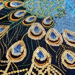 Dunelm Navy Embroidered Peacock Cushion -Decorative Discount Store 30644415 alt02