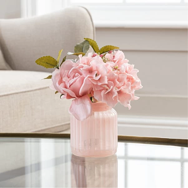 Dunelm Artificial Roses Arrangement In Pink Vase 15cm 1 Dunelm Artificial Roses Arrangement In Pink Vase 15cm