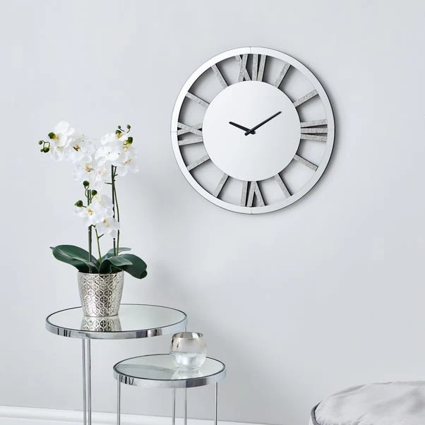 Dunelm Glitter Mirrored 50cm Wall Clock Silver 1 Dunelm Glitter Mirrored 50cm Wall Clock Silver