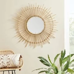 Dunelm Bamboo Round Wall Mirror, Natural 81cm
