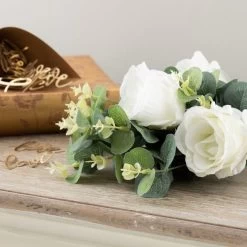Dunelm Artificial Rose And Eucalyptus White Bundle 38cm -Decorative Discount Store 30687453 alt03