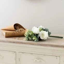 Dunelm Artificial Rose And Eucalyptus White Bundle 38cm -Decorative Discount Store 30687453 alt05