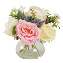 Dunelm Rose And Daisies Glass Vase Pink 26cm