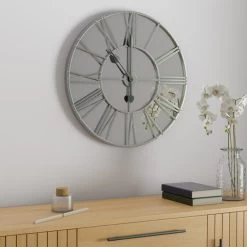 Dunelm Silver Distressed Mirrored 57cm Clock