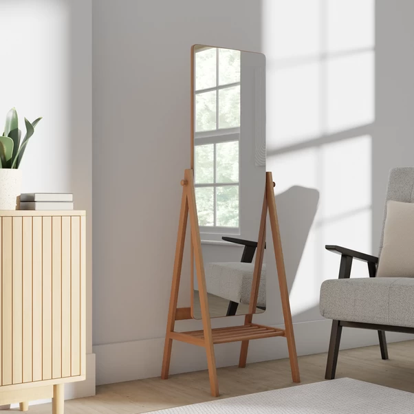 Dunelm Wooden Full Length Mirror With Shelf, Oak 160x40cm 1 Dunelm Wooden Full Length Mirror With Shelf, Oak 160x40cm