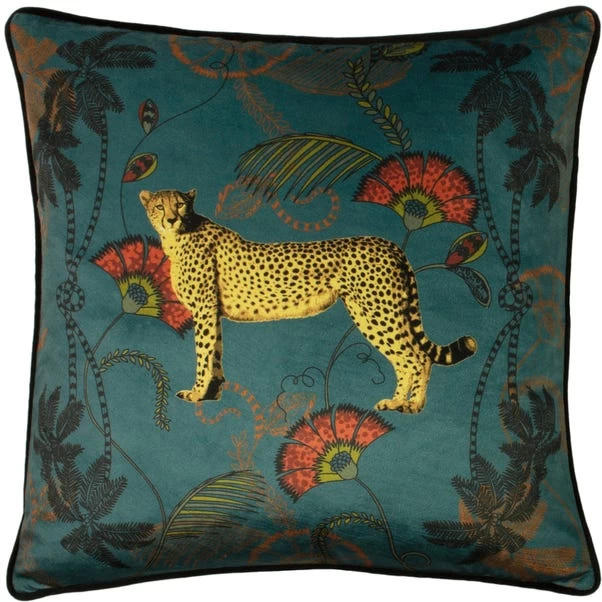 Dunelm Tropica Cheetah Cushion Teal 1 Dunelm Tropica Cheetah Cushion Teal