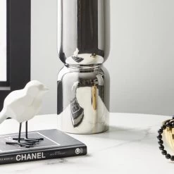 Dunelm Ceramic Curves Vase Silver 35cm -Decorative Discount Store 30751231 alt02