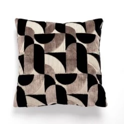 Dunelm Curves Cut Velvet Geometric Black Cushion