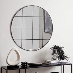 Dunelm Window Round Wall Mirror Painted Lines 80cm
