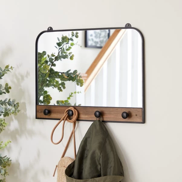 Dunelm Fulton Rectangle Wall Mirror With Hooks, 55x38cm 1 Dunelm Fulton Rectangle Wall Mirror With Hooks, 55x38cm