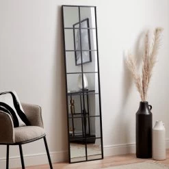 Dunelm Window Black Lines Leaner Mirror, 165x40cm