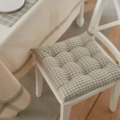 Dunelm Gingham Check 9 Stitch Sage Seat Pad