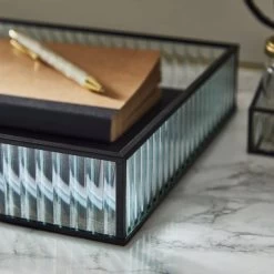 Dunelm Ribbed Glass Tray Black 39cm -Decorative Discount Store 30755576 alt01