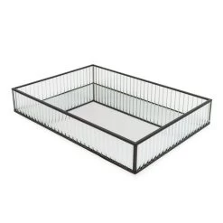 Dunelm Ribbed Glass Tray Black 39cm -Decorative Discount Store 30755576 alt02