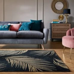 Dunelm Gold Palm Leaf Rug