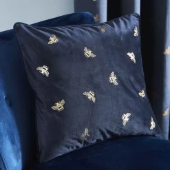 Dunelm Golden Bee Navy Cushion