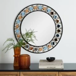 Dunelm Global Gem Edge Round Wall Mirror, Black 68cm