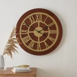 Dunelm Wooden Clock Walnut Gold 60cm