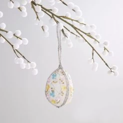 Dunelm White Embroidered Hanging Egg Decoration
