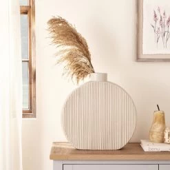 Dunelm Flat Circular Vase 40cm White Sand