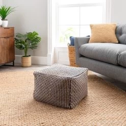 Dunelm Jute Diamond Pouffe Navy
